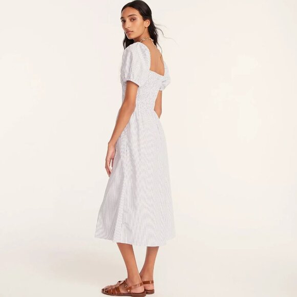 J. Crew Medium Short Sleeve Smocked Dress in Stripe Nautical Coastal Dress NWT - Picture 2 of 9